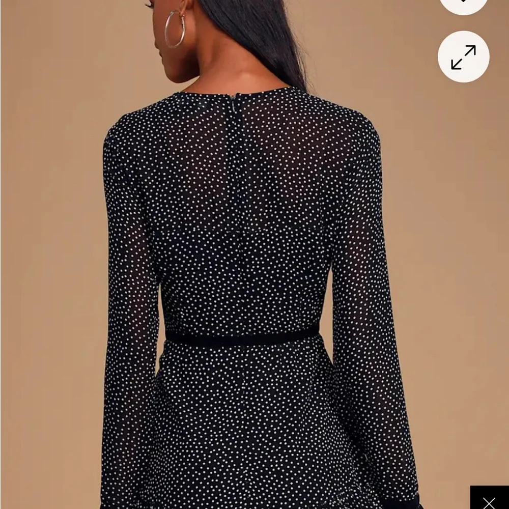 NWT Lulus Floral To See Black Polka Dot Long Sleeve Mini Dress - Size Small - Picture 3 of 5